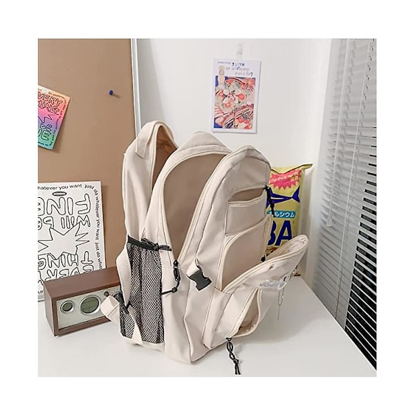 Student Ryggsäck Kvinnor Vattentät Nylon Skolryggsäck Flickor Resa Laptop Väska--vit