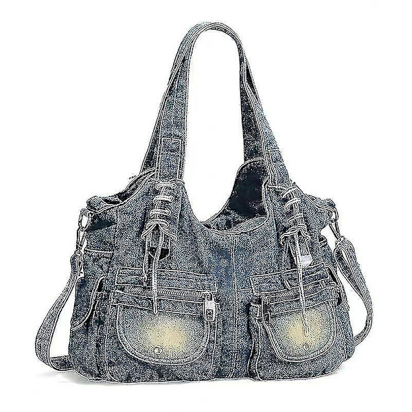 Denim Håndtaske Stor Kapacitet Dame Jeans Taske Lynlåslommer Dec Denim Taske Tao