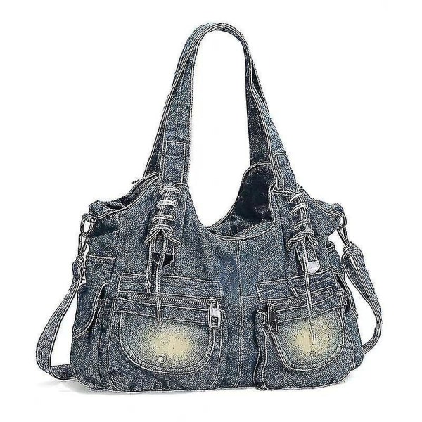 Denim Handväska Stor Kapacitet Dam Jeans Väska Dragkedja Fickor Dec Denim Väska Tao