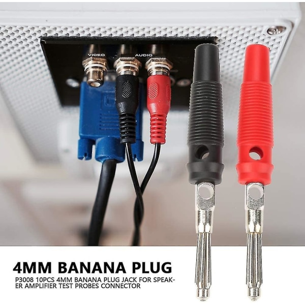 Pakke med 10 bananstik, skrubare, 4 mm loddefri stik, kabler, skruestik, laboratoriestik