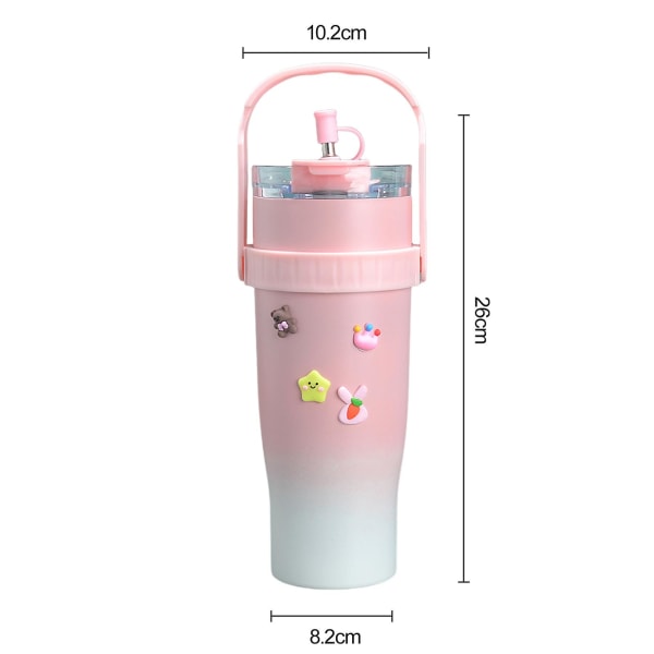 1200ML Tumbler Cup Halmkop i rustfrit stål med lækagesikker isoleret vandflaske til hjemmekontorrejser Pink
