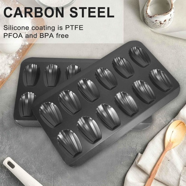 2 pakker Non-Stick Madeleine Form, Bageform 12 med Skal Kage Bageplade Chokolade Non-Stick Bage