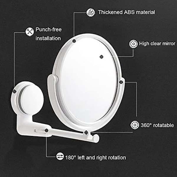 Sugekop Vægmonteret Badeværelsesspejl Væghængende Makeup Spejl 360 Justerbar Dobbeltsidet Bordspejl Bordspejl