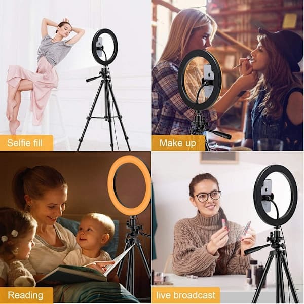 10ft Ring Light med 50ft uttrekkbart hvitt stativ, sirkulært LED-lys
