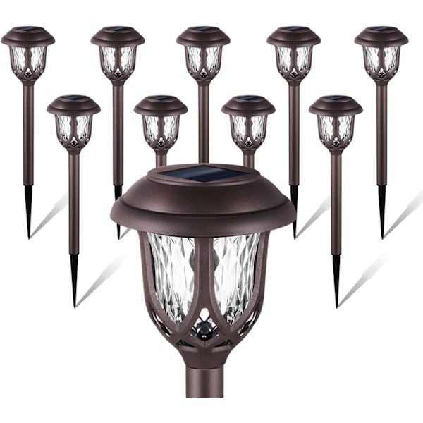 10-pakning solcellelamper utendørs dekorative, solcellelamper utendørs, solcellelamper for hage og gårdsplass for gangvei fortau innkjørsel. Brown