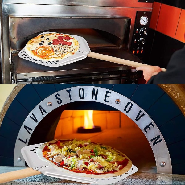 Perforerad pizzaskal, professionell pizzaskal i anodiserad aluminium, rektangulär pizzasvarvspatel