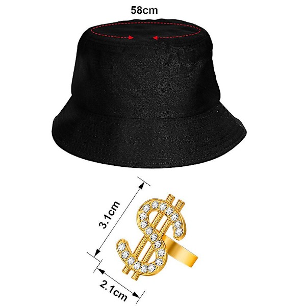 80-/90-tals Rapper Hip Hop Kostym Kit, Hatt, Solglasögon, Guldkedja, Bucket Hat, Boom Box Och Ring Cosplay Rekvisita Roliga Kostymer Outfit För Män Kvinnor