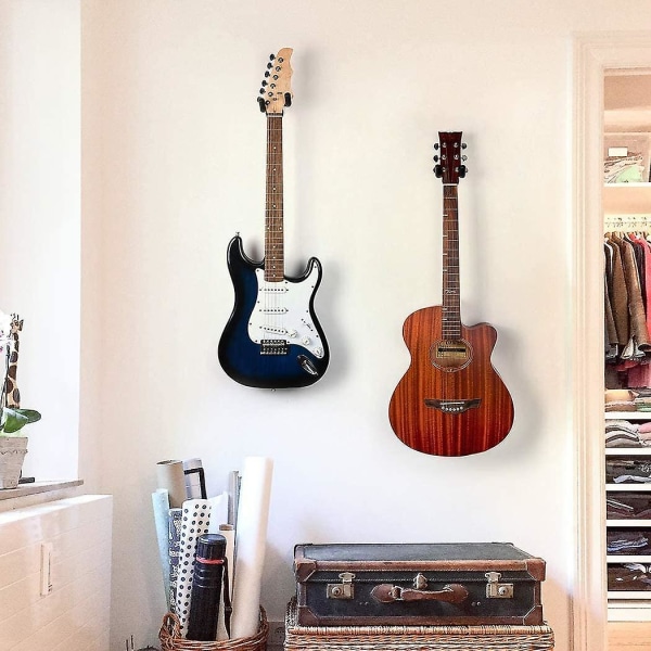 2-pack metallgitarr väggmonterad hållare, med skyddssvamp, lämplig för alla headstock/elgitarr/ukulele/banjo/bas - svart