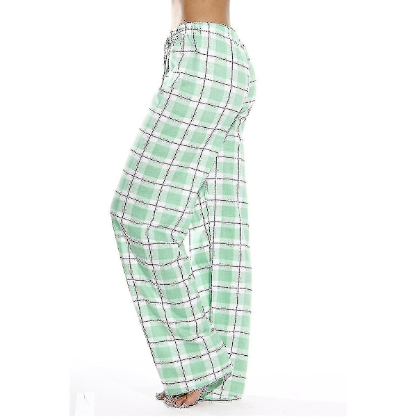Dames Pyjamasbukser med Lommer, Bløde Flanel Check Pyjamasbukser til Kvinder green XL