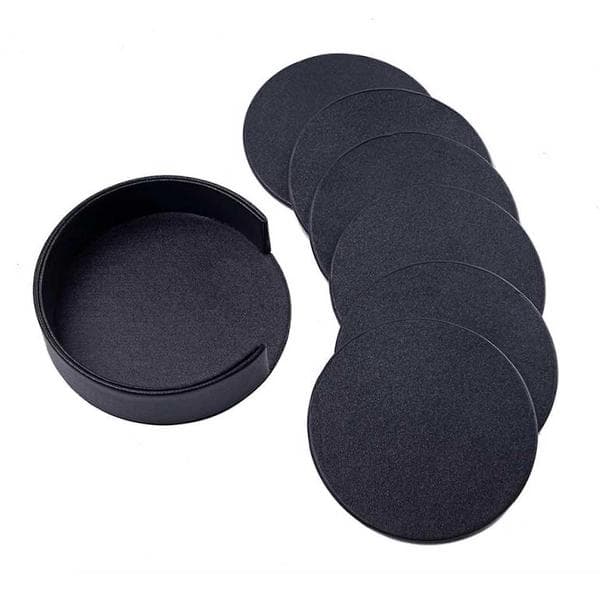 6-pak vendbare coasters i sort PU-læder med holder sort