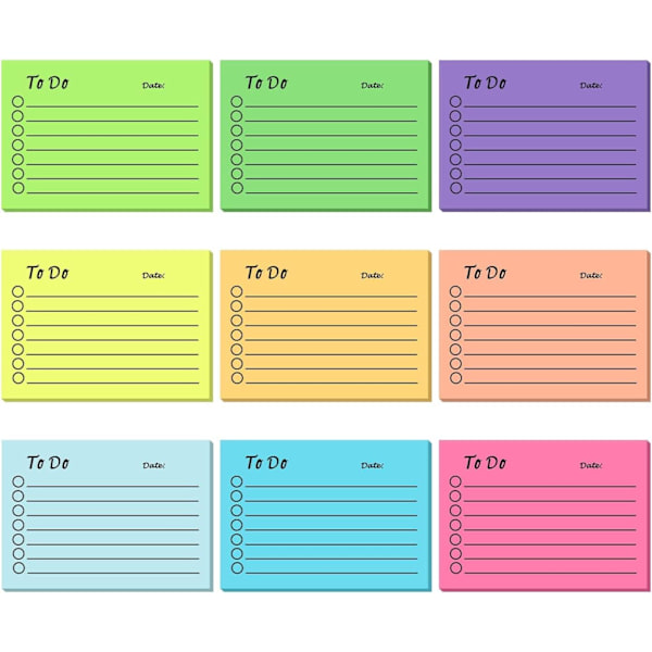 9 Pakke To Do List Sticky Notes, 450 Ark Selvklæbende To Do Sticky Notes med Linje, 3x4 tommer klæbende post-it notes (Flerfarvet)