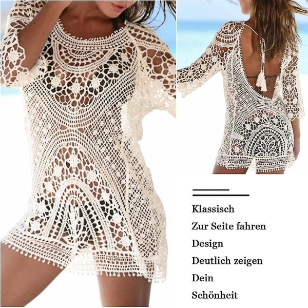 2024,Pareo Dam Strandklänning, Stickad Virkad Bikini Cover Up Sommar Pareo Beach Dress Baddräkt Cover Up Bikini Camisole Strandklänning Bikini Crochet Bl