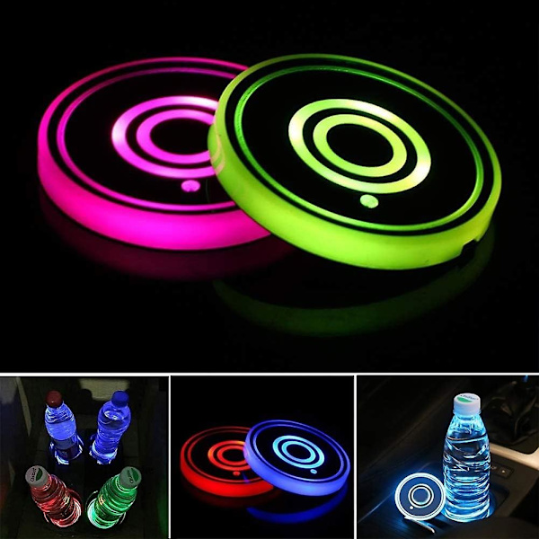 LED-kopphållare för bil, 7 färger som byter, USB-laddningsmatta, vattentät koppdyna, LED-inredning