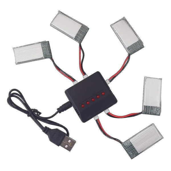 5 i 1 batterioplader med 5 stk 3.7v 550 mah lithium polymer Li-po batterier & usb kabel kompatibel med Syma Q11 H99w høj kvalitet