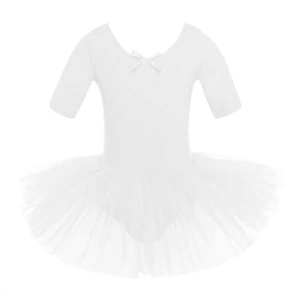 Halve ermer Cotton Dance Ballet Dress, Gymnastikk Danseklær White 4-5