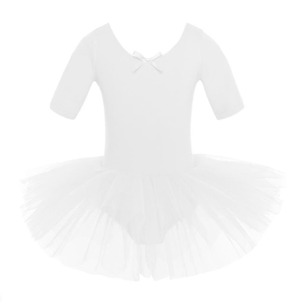 Halve ermer Cotton Dance Ballet Dress, Gymnastikk Danseklær White 5-6