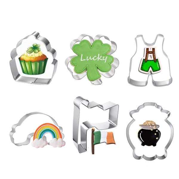 St. Patricks Day Kakform Hatt Regnbåge Klöver Form Icke-klibbig Värmebeständig Återanvändbar Lätt Att Frigöra Rostfritt Stål Choklad Fondant Bakform C