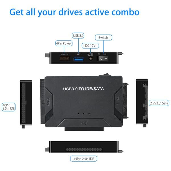 USB IDE-sovitin USB 3.0 - SATA IDE Kiintolevy Muunnin Combo