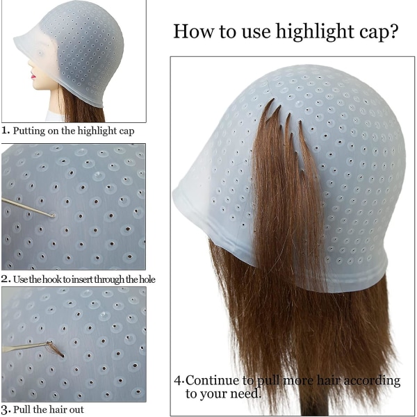Highlighting- cap av silikon , Highlighting cap och krok, Cap, Hair Frosting- cap, Highlighting- cap White