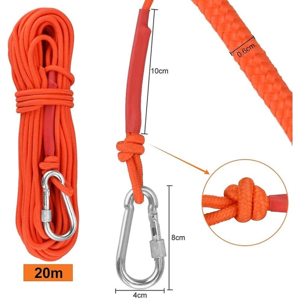 Polypropylen Geflochtenes Seil Kletterseile 20m Mit Karbinhake Uv-skydd Anti-schimmel Anti-korrosion Multifunktionell Zum Angeln Bergsteigen Camping Re