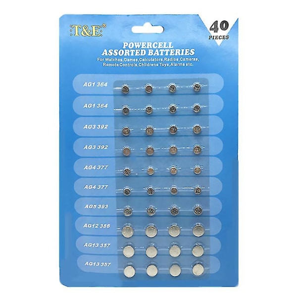 Nytt 40 X Assorted Button Cell Watch Battery Ag 1 / 3 / 4 / 5 / 12 / 13