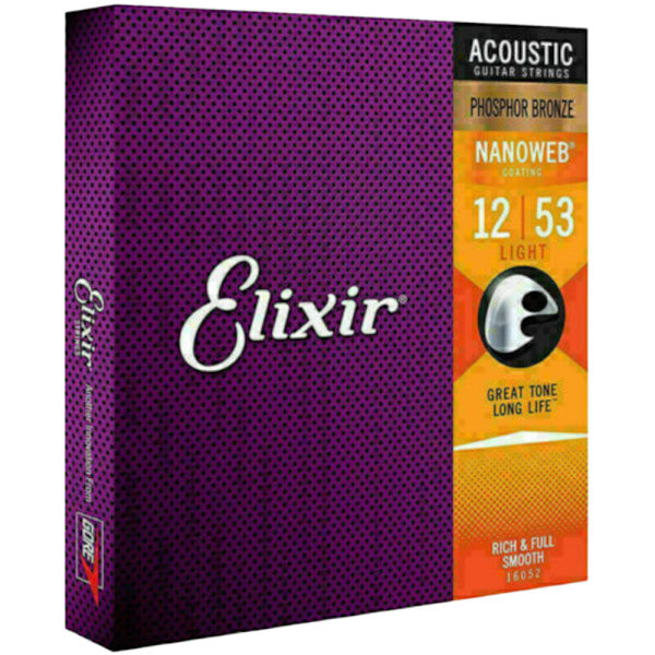 Elixir akustiska gitarrsträngar Nanoweb Phosphor Bronze Light 16052