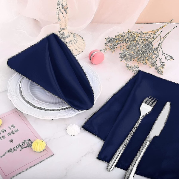 12st tygservetter, tum satinbordsservetter, återanvändbara servetter för bröllop Navy blue 43*43cm