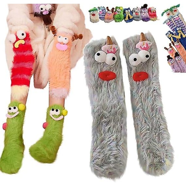 Varm og koselig fluffy tegneserie monstersokker, Coral Velvet Tredimensjonale Quirky sokker, plysj monstersokker julesokker 1 pair Gray