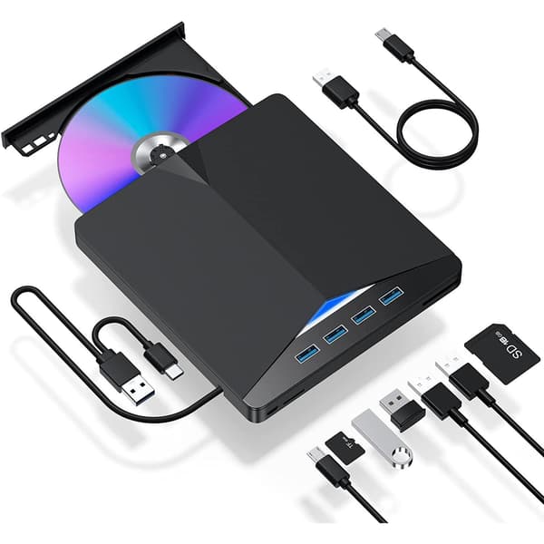 Ekstern USB 3.0 & Type-C DVD/CD-afspiller & Brænder med SD/TF-kortlæser & USB, CD-ROM CD-RW VCD