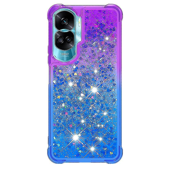 Gradient iskunkestävä cover Honor 90 Lite 5g, TPU Moving Glitter phone case Purple Sky Blue