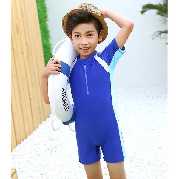 Våtdräkter för barn Premium Chinlon Snabbtorkande Shorty baddräkter för ungdomar Solbeständig baddräkt i ett stycke med simning (blå, L för 3-7 år)