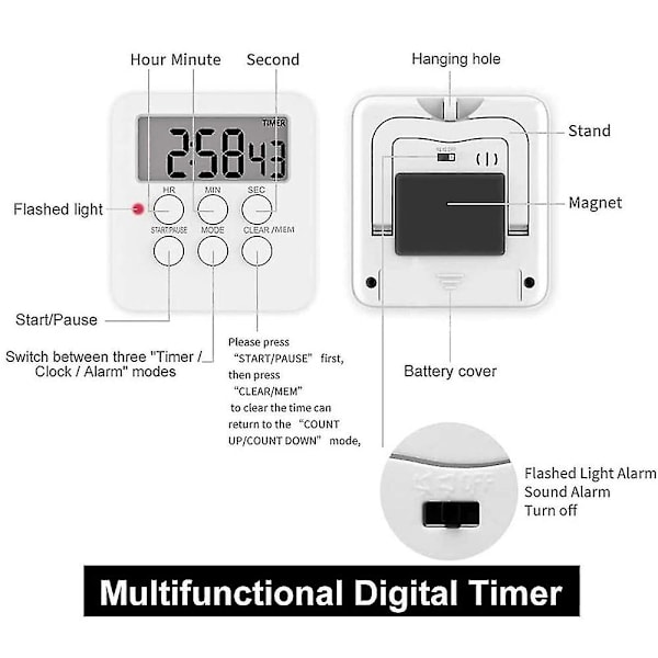 Kjøkken Timer Magnetisk Digital Timer Og Stoppklokke Kjøkken Alarm Timer Korttidsalarmklokke Med Lyd Og Lyssignal, Ideell Kjøkken Timer Timer C