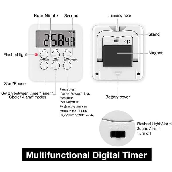 Køkken Timer Magnetisk Digital Timer Og Stopur Køkken Alarm Timer Korttidsalarmur Med Lyd Og Lyssignal, Ideel Køkken Timer Timer C
