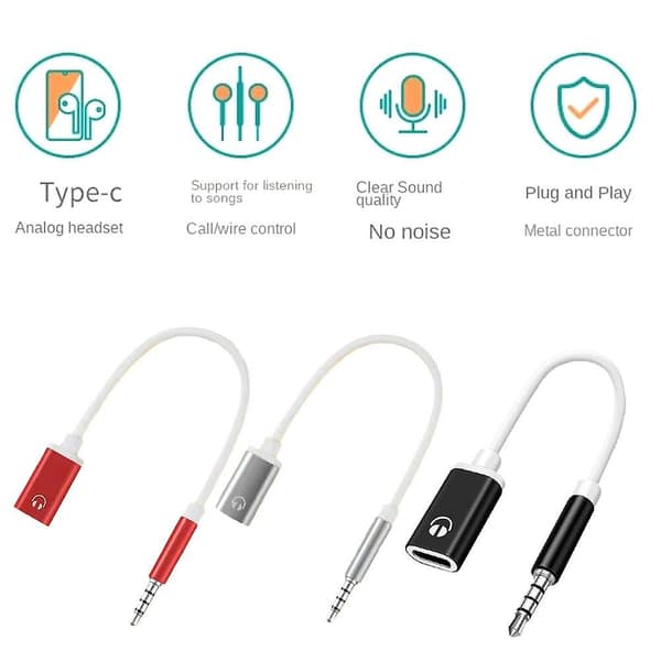 3,5 mm hann til type c hunn hodetelefonkonverter flat til rund analog lap