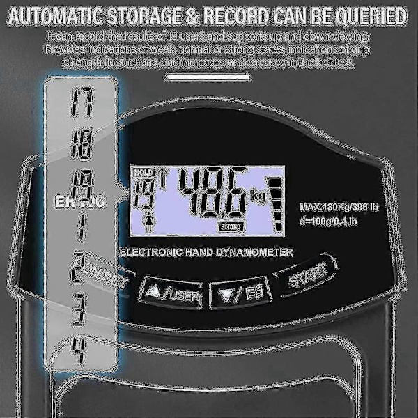 Grebstyrketester, 180 kg Digital Hånddynamometer Grebsstyrkemåler USB LCD-skærm Håndgreb Dynamometer