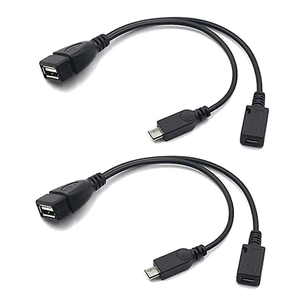 2-in-1 Micro USB - USB-sovitin (OTG-kaapeli + virtakaapeli) - 2 kpl / 20 cm