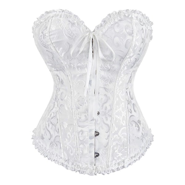 Naisten pitsillä kiinnitettävä luu-overbust-korsetti bustier alusvaatteet vartalonmuotoilija yläosa Prinsessa-korsetti - Valkoinen