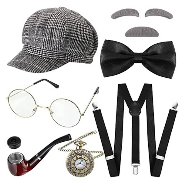 Gubbe Kostymset för Barn Pojkar, Halloween Gubbe Kostym Barn Skolmorfar Set, Svart Brown  White