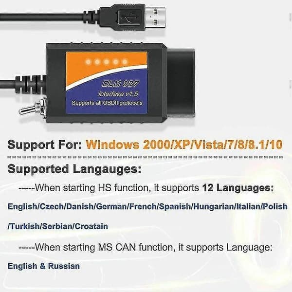 Til Ford Forscan ELM327 USB Modificeret OBD2 Scanner V1.5 MS-CAN HS-CAN Kodelæser Scanner
