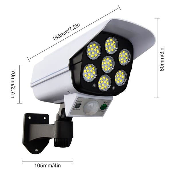 LED Solcellsvägglampa med Rörelsesensor | Solcellsdriven Övervakningsspotlight | Säkerhetskamera | Dimbar IP65 Vattentät LED-spotlight