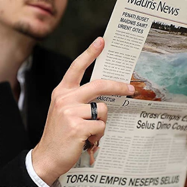 Intertwine Sort Blå Rustfrit Stål 8mm Ringe til Mænd Spinner Fidget Ring Angst Ring til Mænd Kantstens Kæde Indlæg-13.5 9.5