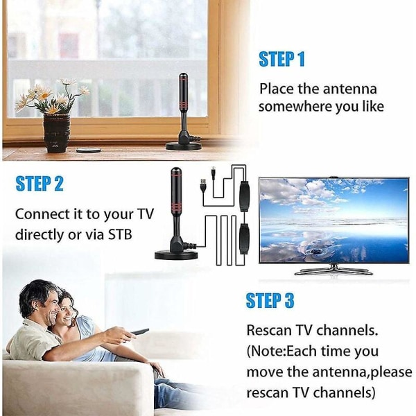 Digital stangantenne, bærbar TV-antenne med magnetisk base, kraftig DVB-T, DVB-T2, DTMB TV-antenne med 5 meter kabel, stor mottakseffekt 30dBi G