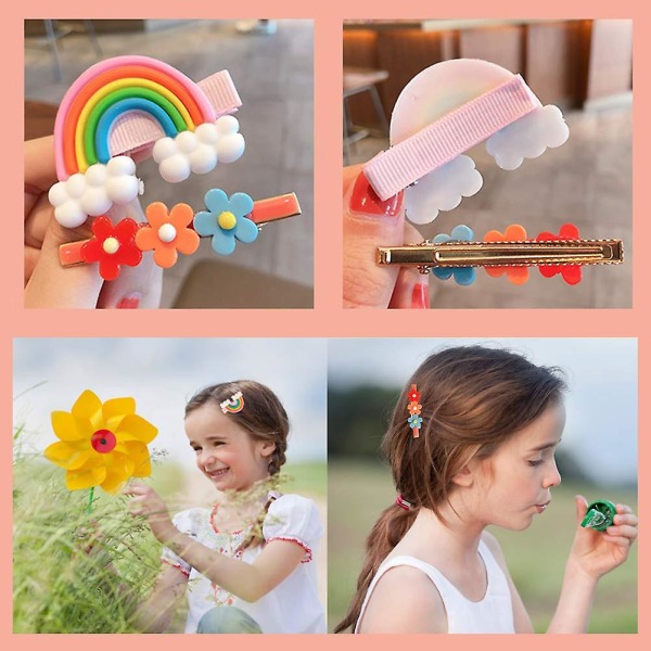 Söt baby hårklämmor - färgglada regnbågsblomma Frukt Dessertmönster Spännband | Diverse stilar, 24st förpackning | Håraccessoarer för baby