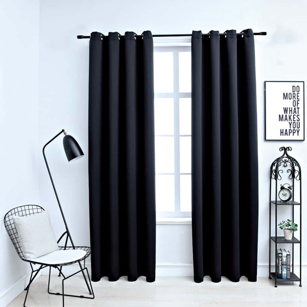 vidaXL Mørkleggingsgardiner med metallringer 2 stk svart 140x225 cm Black Svart