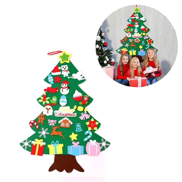 DIY filt julgran för barn Vägghängande dekorationer 33pcs