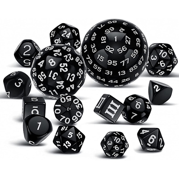 15 Dele Komplet Polyhedral DND Terningesæt D3-D100 Sfæriske Terningesæt, 100 Siders Terningesæt til Rollespil