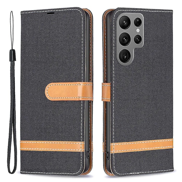 Til Samsung Galaxy S24 Ultra Case Jeans Cloth Wallet Phone Cover Black Style A Samsung Galaxy S24 Ult