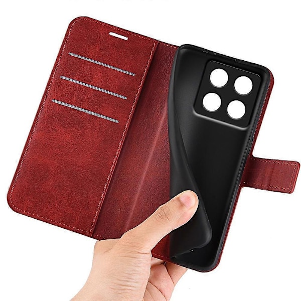 Stativfodral för Xiaomi 14T Pro, Anti-Repskydd, Kalvskinnstruktur, Telefonfodral - Gult