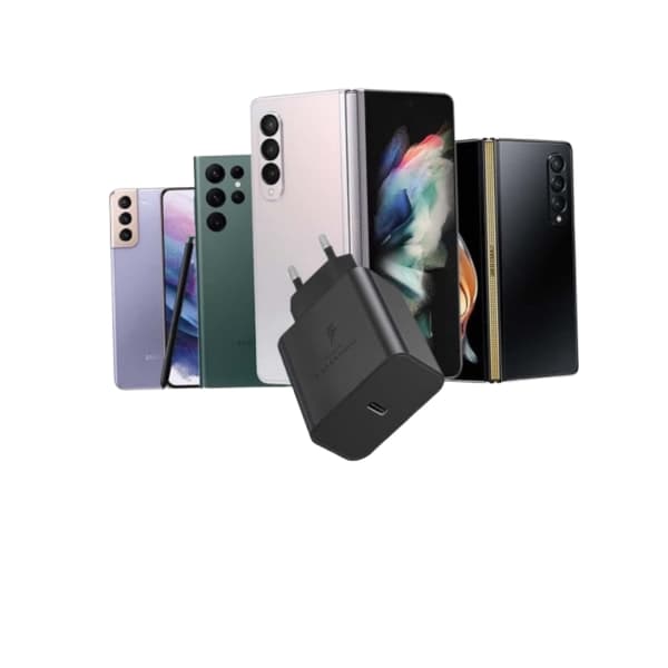 Hurtiglader 45W kompatibel med Samsung USB-C + 2M USB C-kabel - EU - Sort