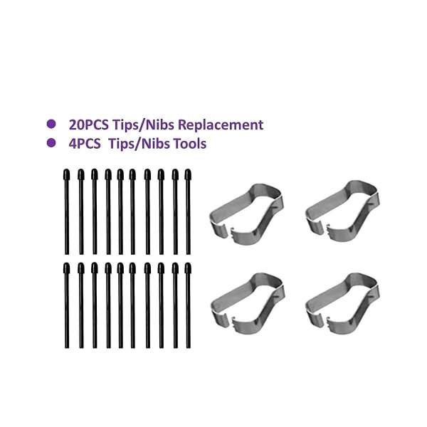 (20-pack) Marker Pennspetsar/spetsar för anmärkningsvärda 2 Stylus Pen Replacement Mjuka spetsar/spetsar Black